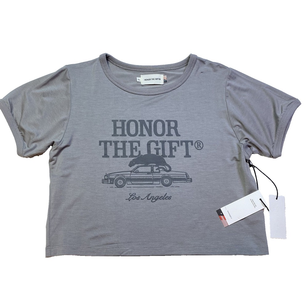Honor The Gift Los Angeles Cropped Gray Short Sleeve T-Shirt Women's XL NWT